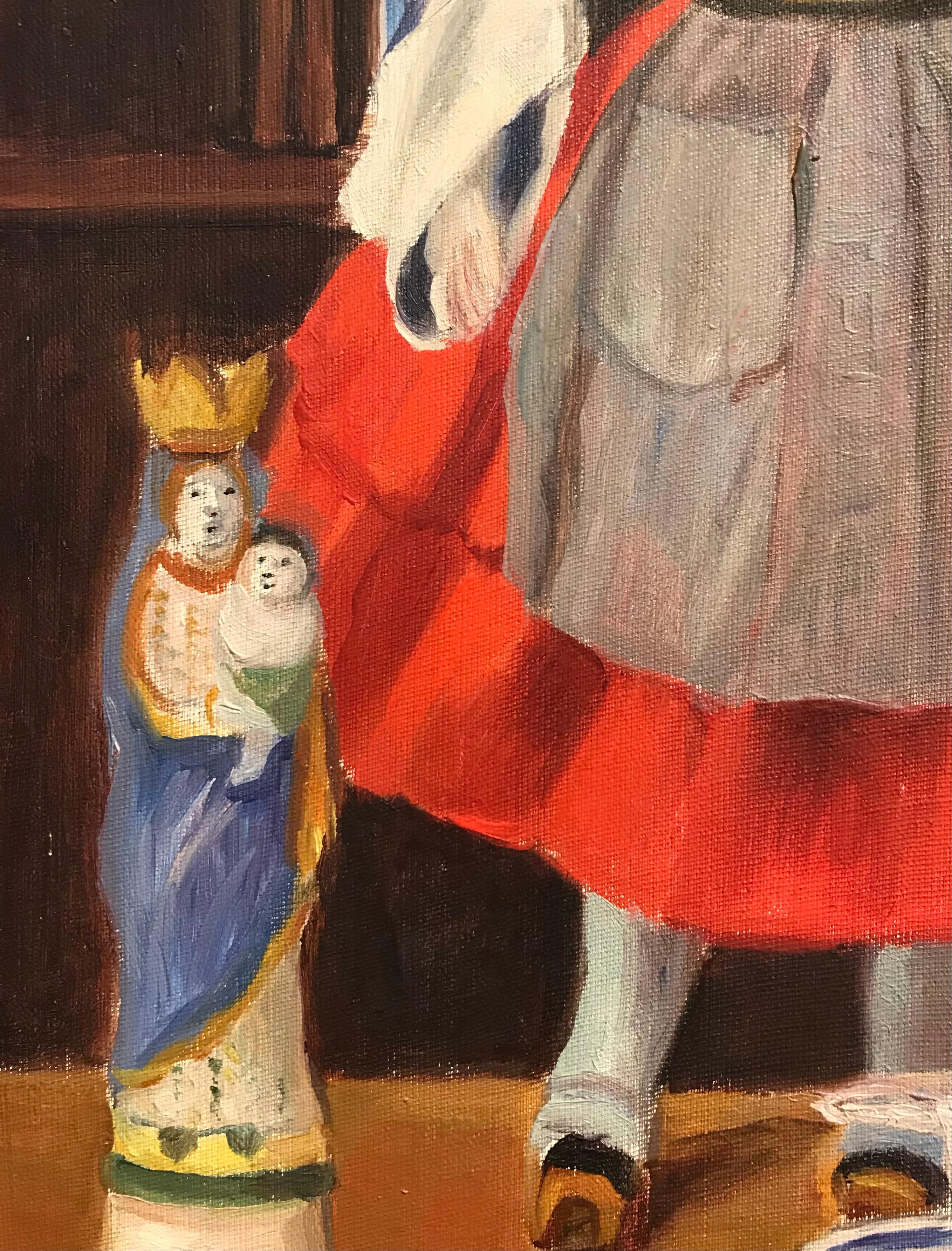 Table doll in folk dress by Emma Sordet - Oil on cardboard 38x46 cm For Sale 3