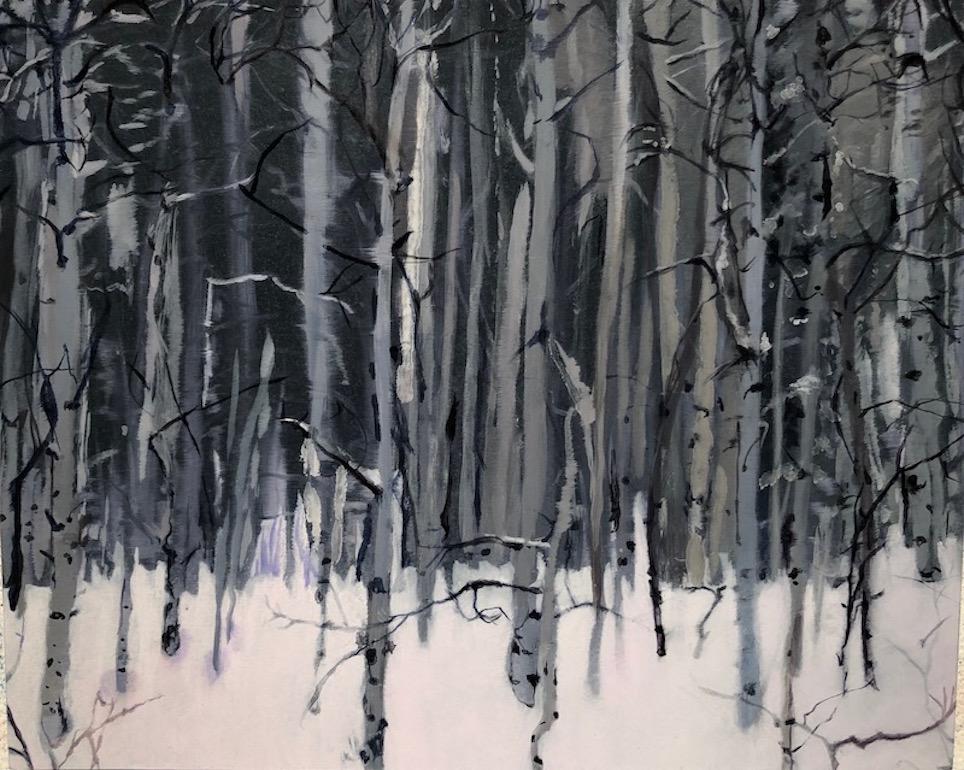 Emma Tapley, Trees, Vail, impressionist landscape oil painting on paper on panel