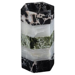 Emma vase in marble, white and green onyx, by Studio Gaïa
