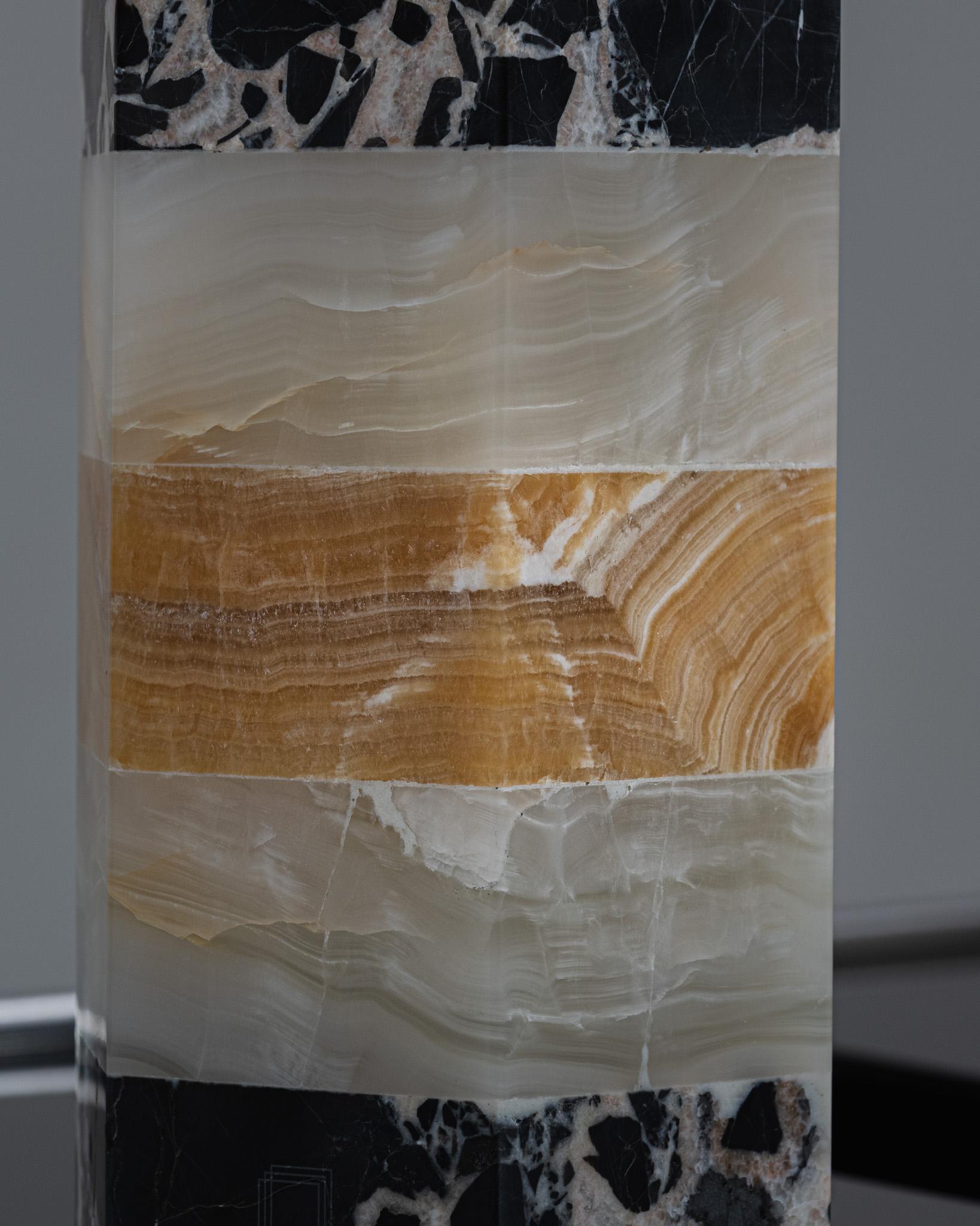 European Emma vase in marble, white and orange onyx For Sale