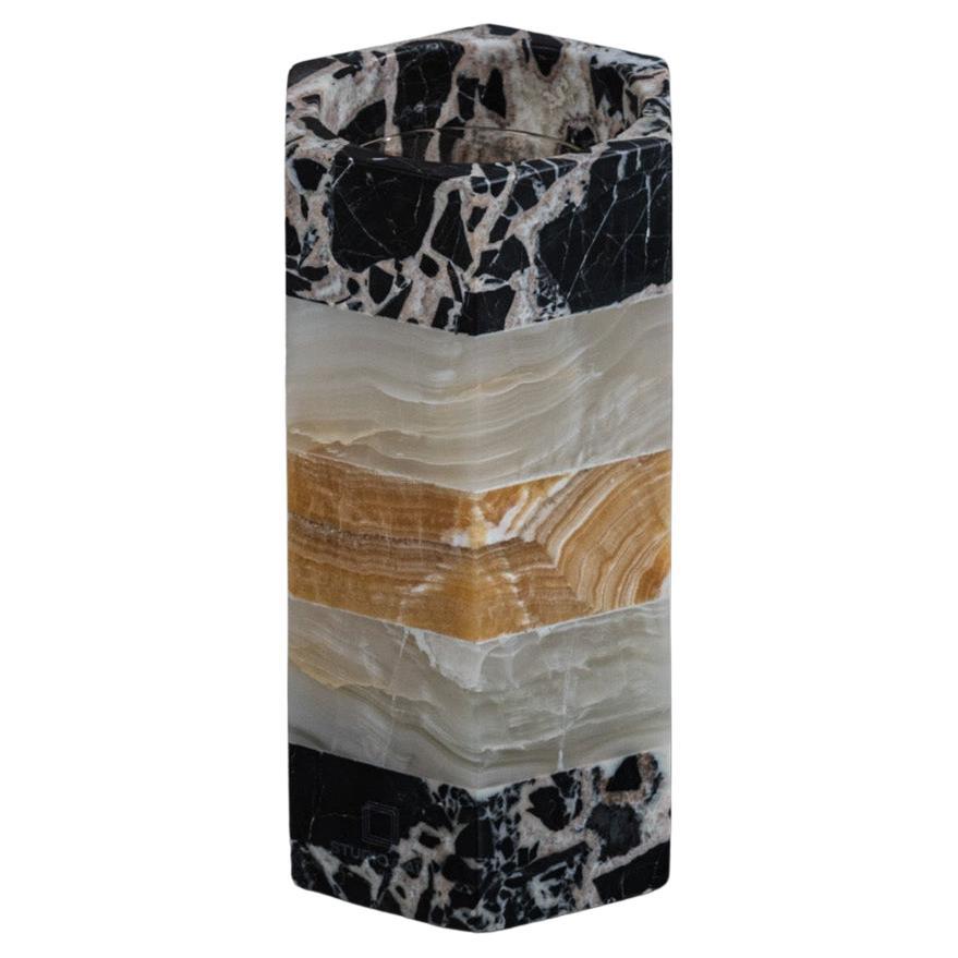 Emma vase in marble, white and orange onyx