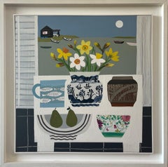 Large Modern British Still Life with Aldeburgh beyond