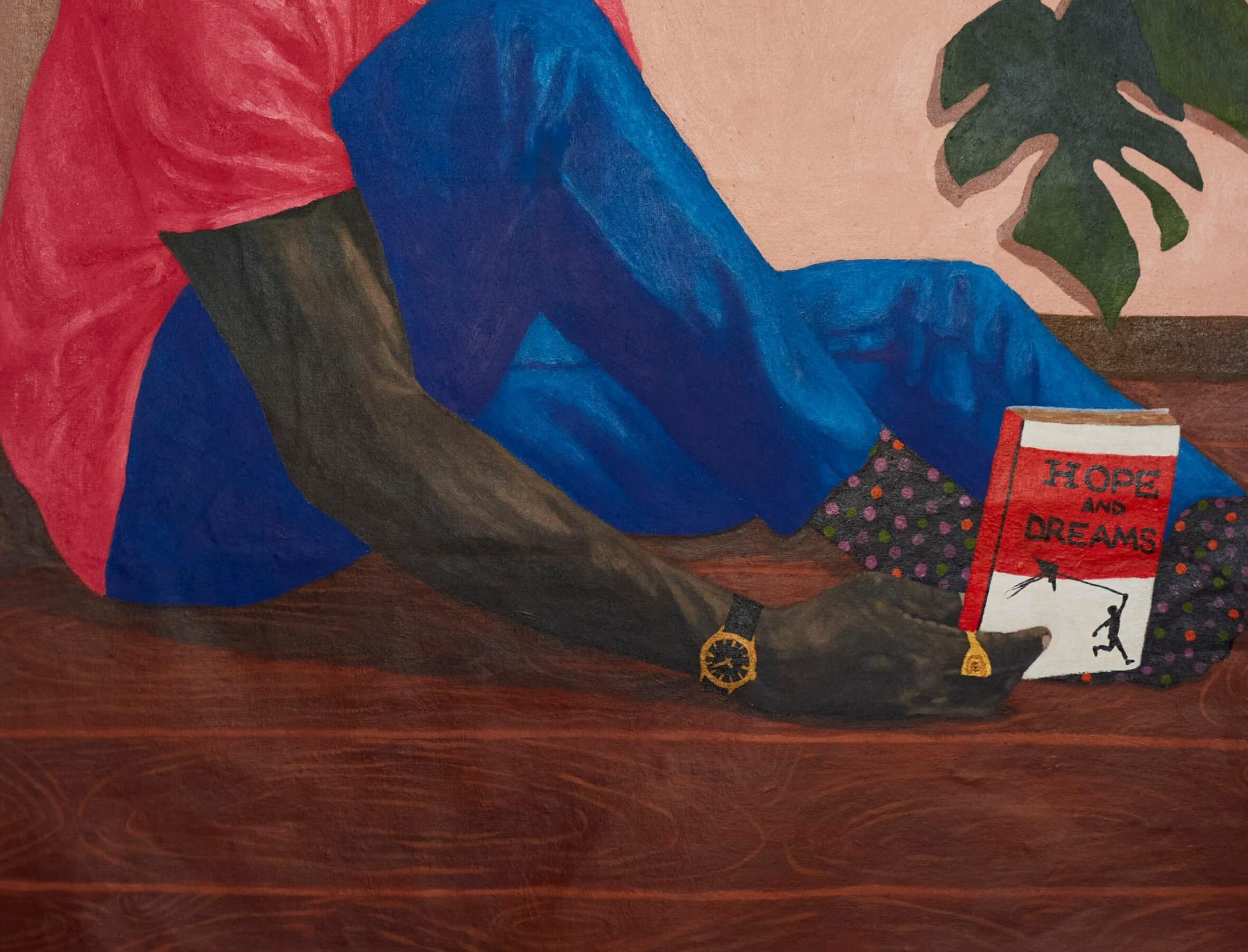 Se i sogni potessero volare -21° secolo, Contemporaneo, Figurativo, Ritratto, Uomini, Libro - Figurative Painting Nero di Emmanuel Aderiye
