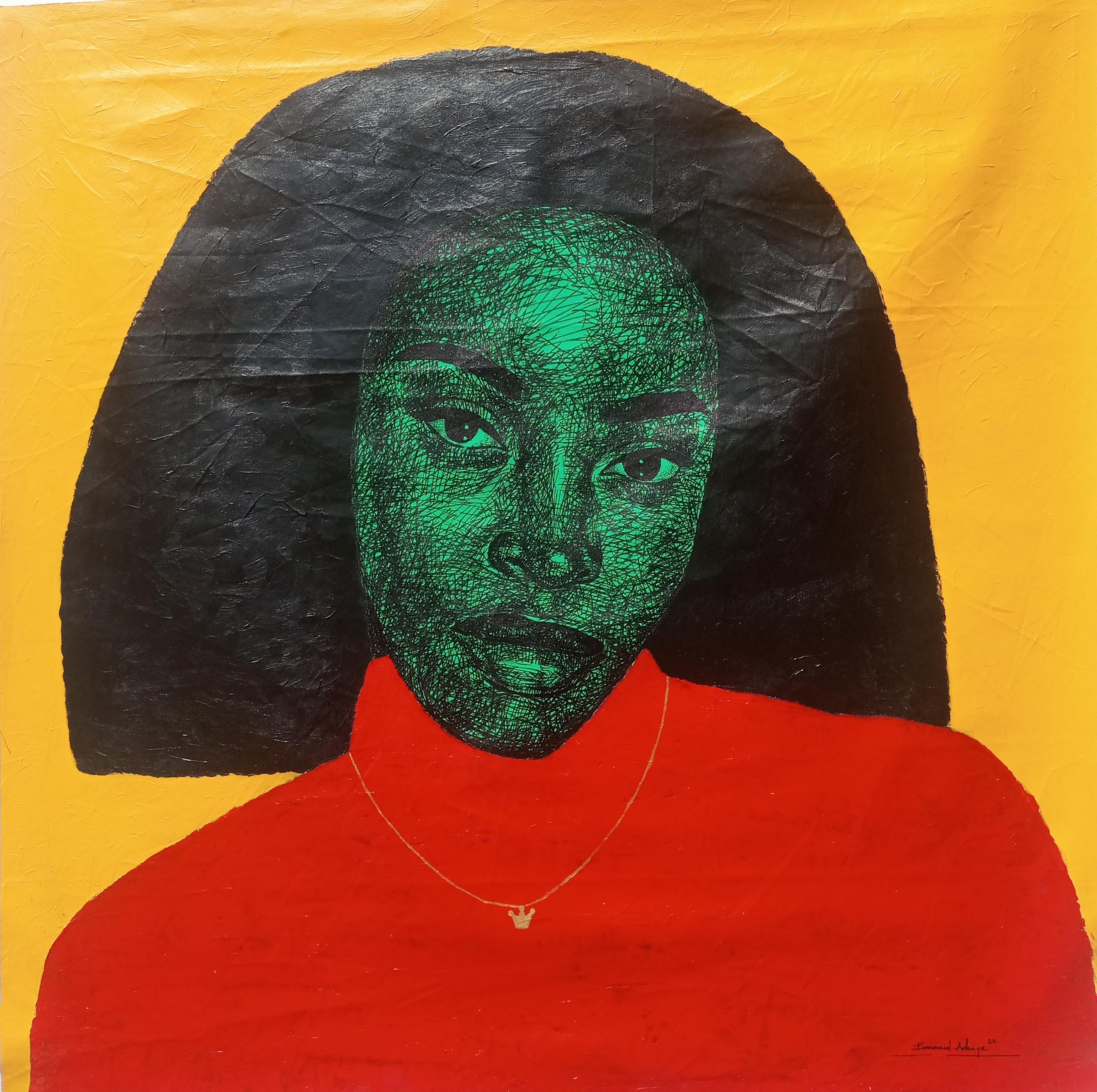 Emmanuel Aderiye Portrait Painting – Dame in Rot