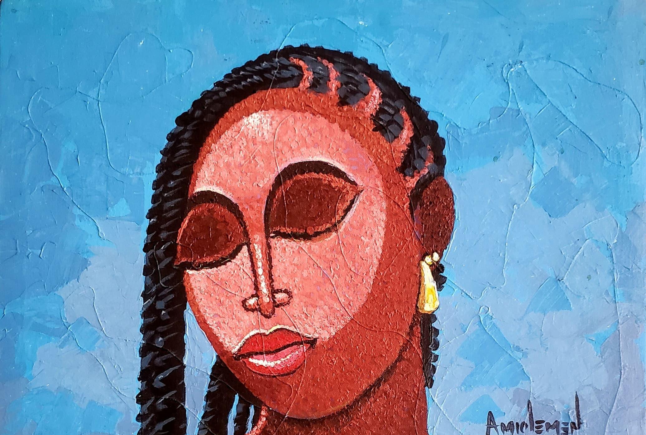 Dreaming Wings - 21e siècle, Contemporain, Surréalisme, Portrait, Moderne, Femmes - Painting de Emmanuel Amiolemen