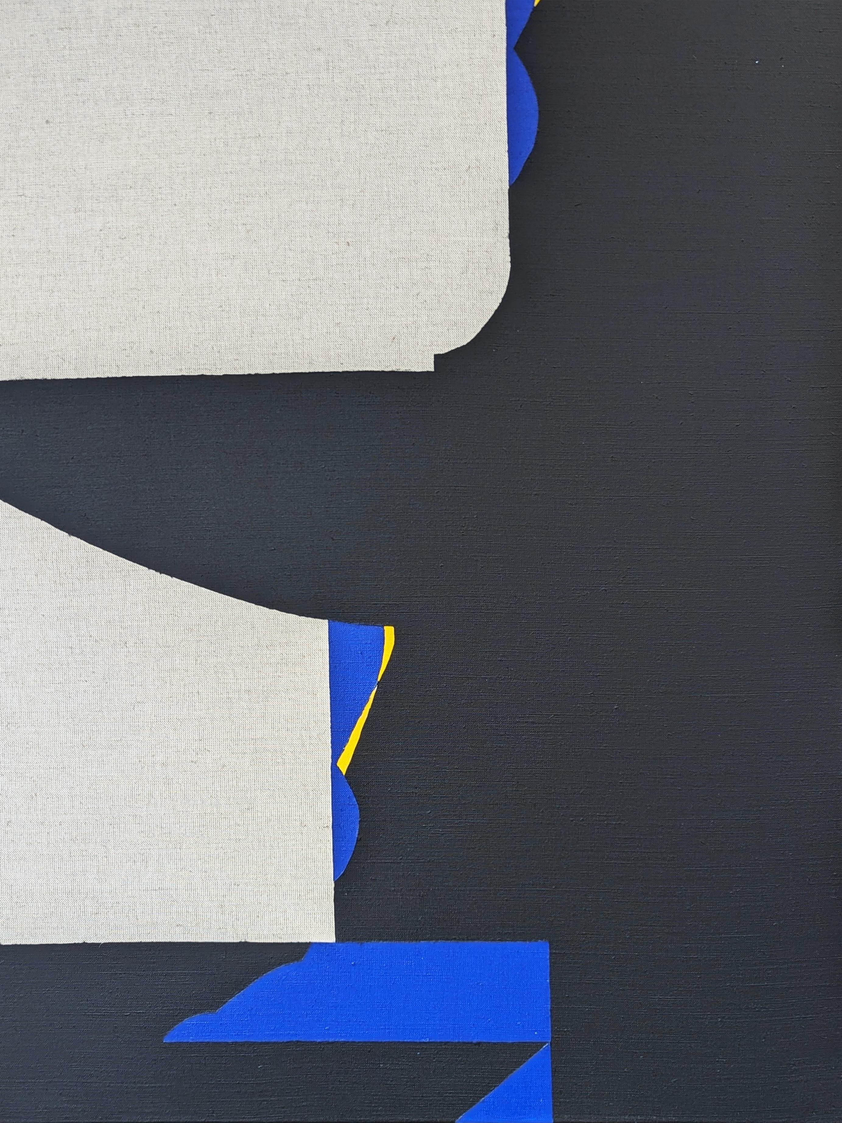 Pittura astratta contemporanea dell'artista di Houston Emmanuel Araujo. L'opera è caratterizzata da vorticose esplosioni di colore in blu, giallo e nero. Firmato, intitolato e datato sul retro. Attualmente non è incorniciato, ma sono disponibili