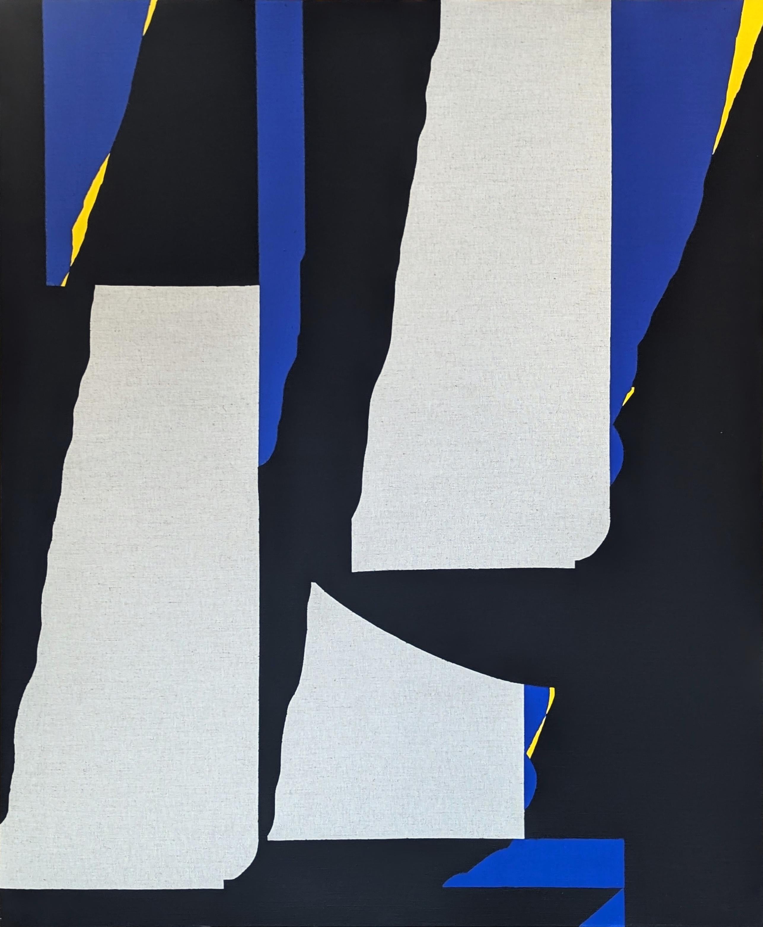 Abstract Painting di Emmanuel Araujo - "Alesund" Pittura astratta geometrica contemporanea blu, gialla e nera