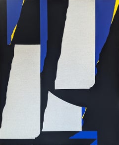 "Alesund" Pittura astratta geometrica contemporanea blu, gialla e nera