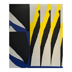 "Aviero" Contemporary Blue, Yellow & Black Geometric Hard-Edge Abstract Painting