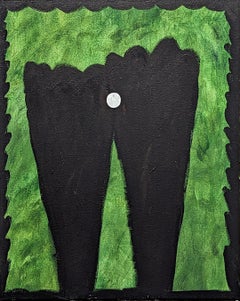 "Black Hedge" Peinture abstraite géométrique contemporaine à bords durs de couleur verte