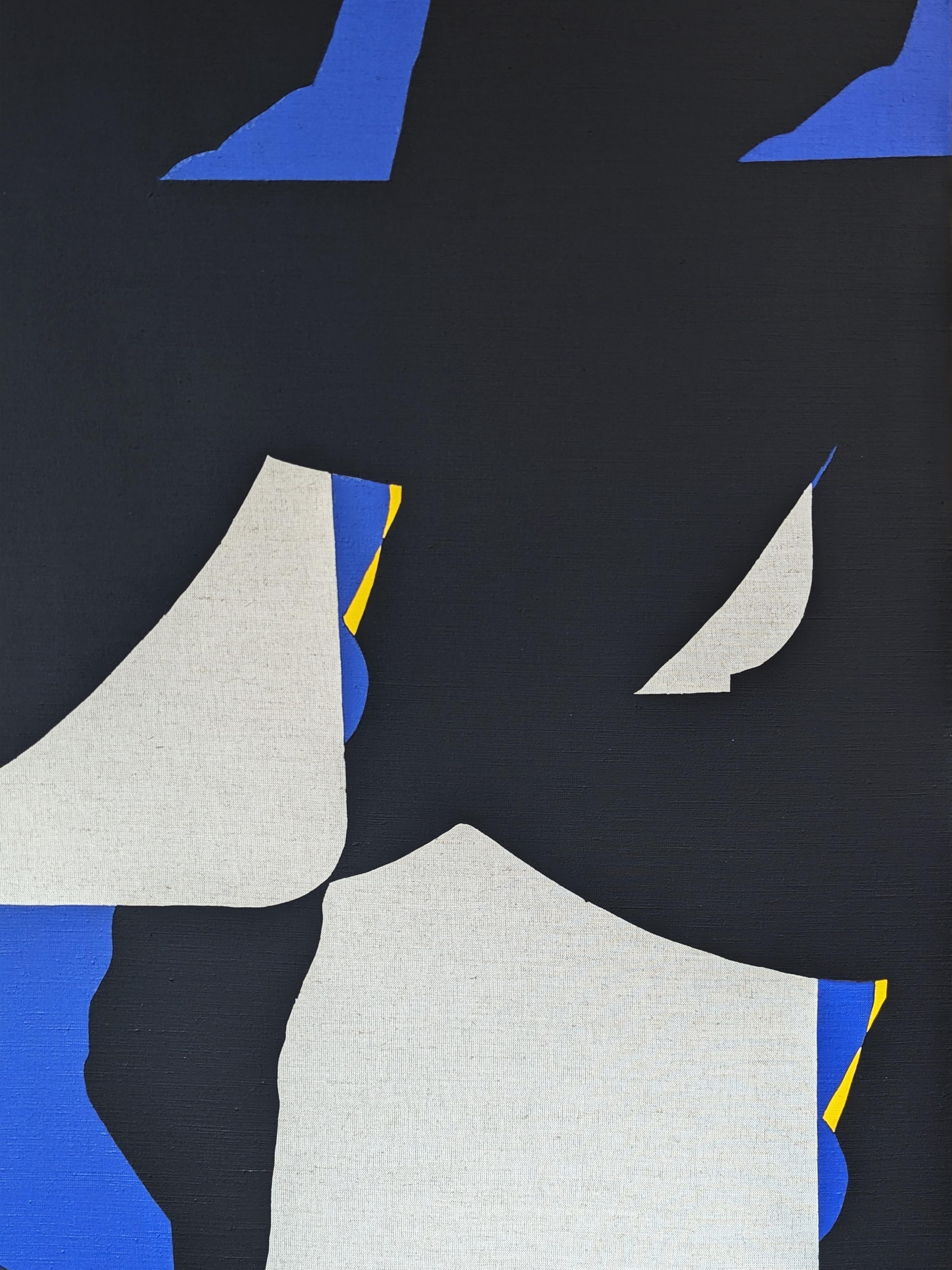 Pittura astratta contemporanea dell'artista di Houston Emmanuel Araujo. L'opera è caratterizzata da vorticose esplosioni di colore in blu, giallo e nero. Firmato, intitolato e datato sul retro. Attualmente non è incorniciato, ma sono disponibili