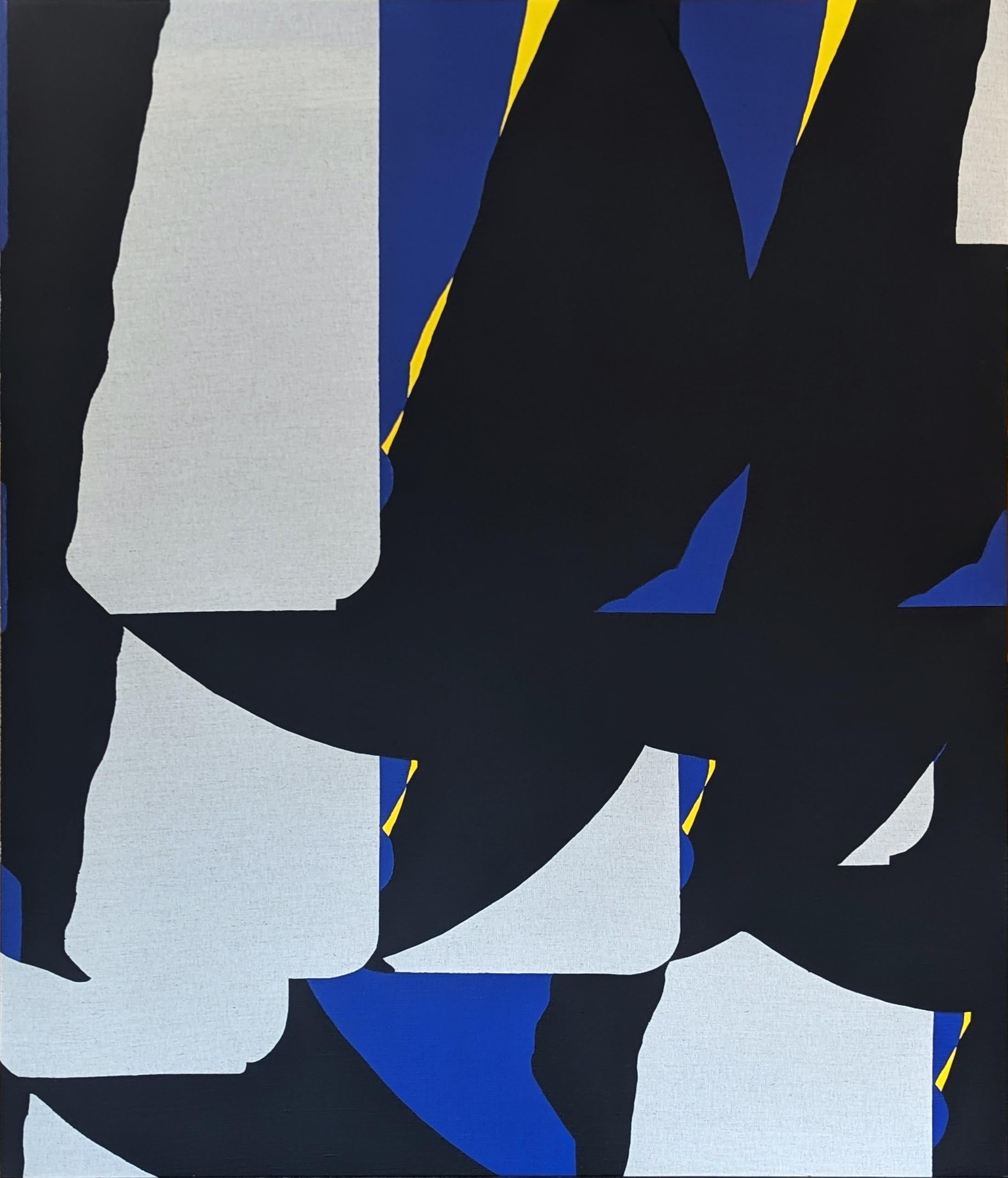 "Bourges" Pittura astratta geometrica contemporanea blu, gialla e nera
