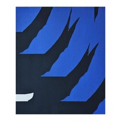 "Circulet 3" Contemporary Blue & Black Geometric Hard-Edge Abstract Painting