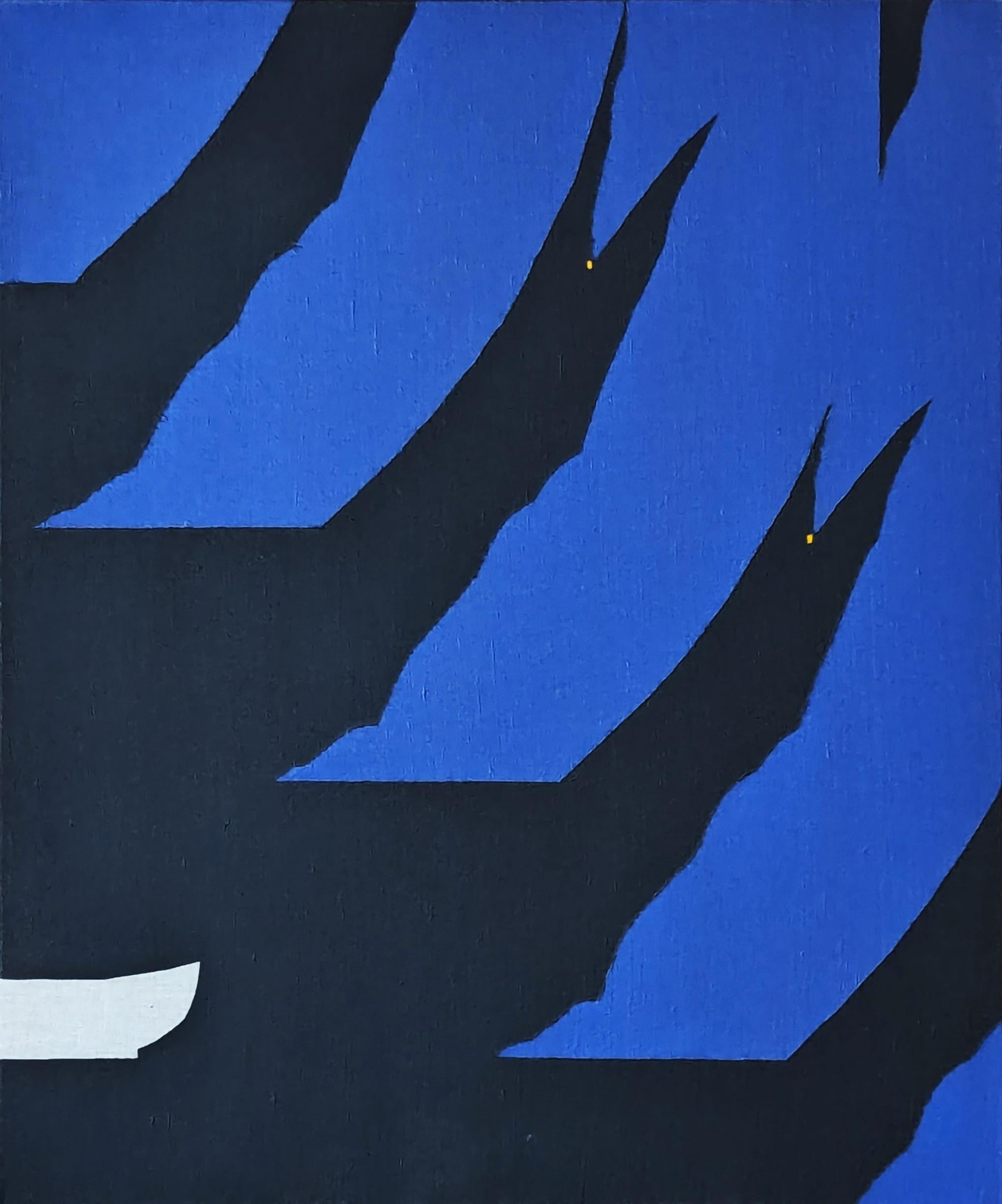 "Circulet 3" Pittura astratta geometrica contemporanea blu e nera con bordi rigidi