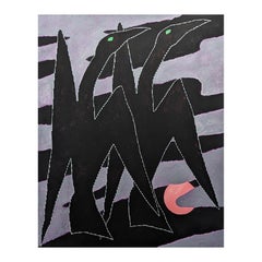 "Cormorant" Contemporary Purple & Black Geometric Abstract Bird Painting