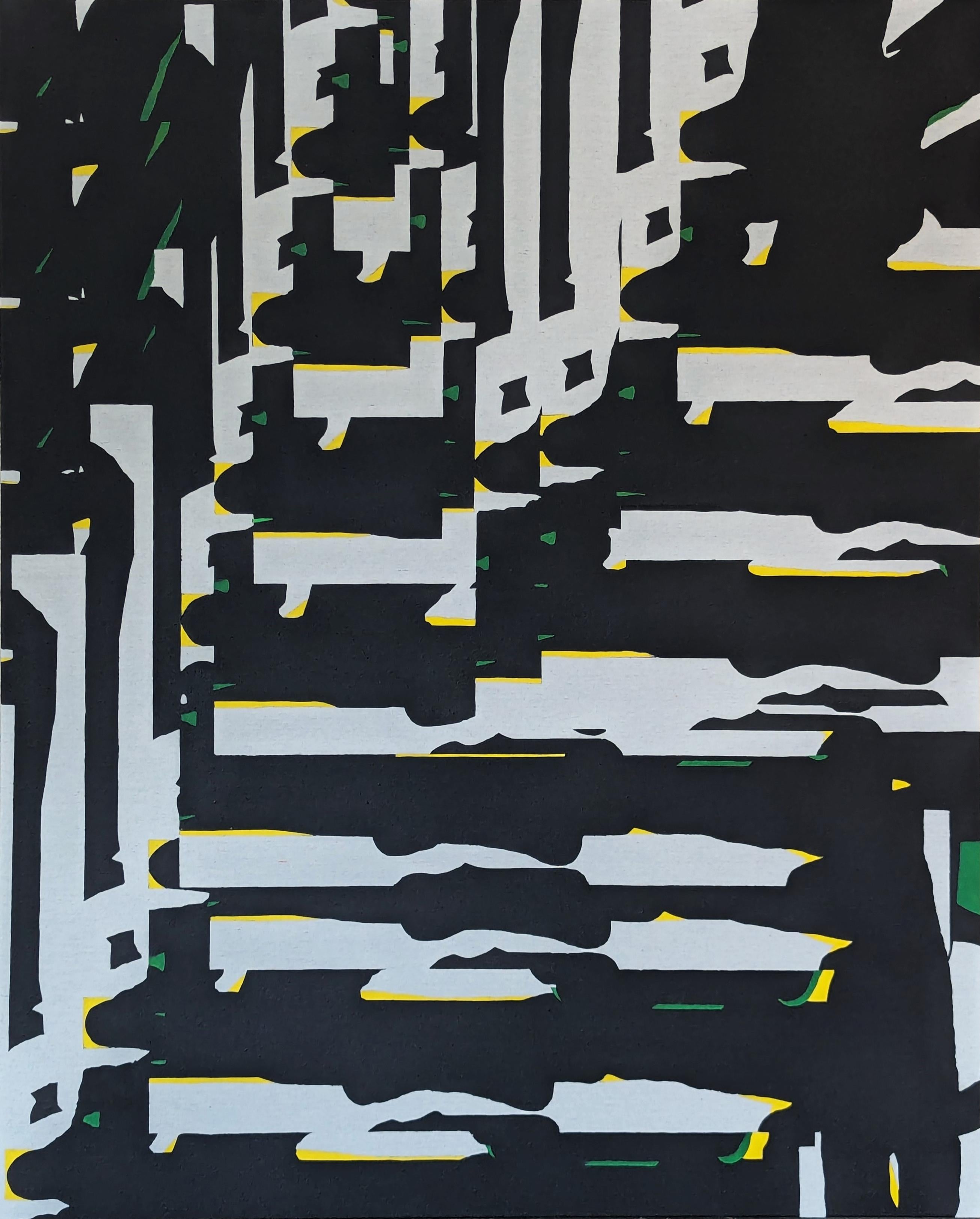 Abstract Painting di Emmanuel Araujo - "Sequenza di atterraggio" Pittura astratta geometrica contemporanea a bordi duri