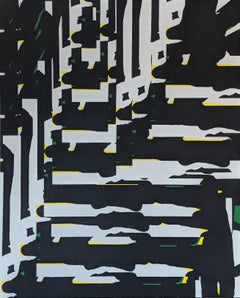 "Sequenza di atterraggio" Pittura astratta geometrica contemporanea a bordi duri
