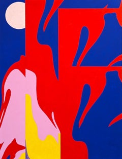 "Moonlit Scarlet" Zeitgenössisches farbenfrohes geometrisches abstraktes Gemälde mit harter Kante