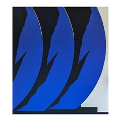 "Orbital Pageantry" Peinture abstraite géométrique contemporaine bleue et noire