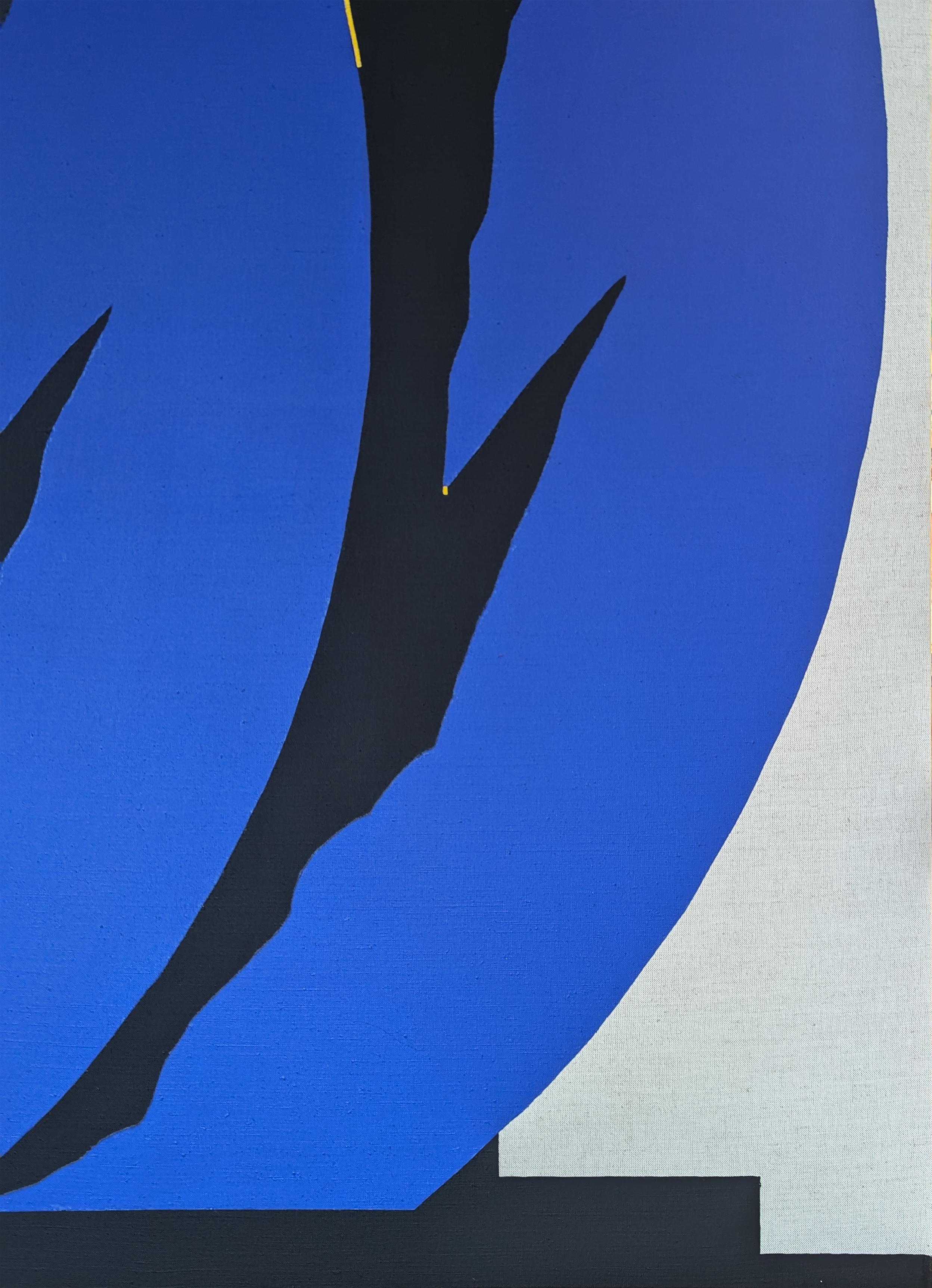 Pittura astratta contemporanea dell'artista di Houston Emmanuel Araujo. L'opera è caratterizzata da vorticose esplosioni di colore in blu, giallo e nero. Firmato, intitolato e datato sul retro. Attualmente non è incorniciato, ma sono disponibili