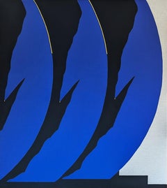 "Pageantry orbitale" Pittura astratta geometrica contemporanea blu e nera