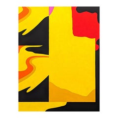 "Spark" Contemporary Colorful Yellow & Red Geometric Hard-Edge Abstract Painting