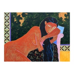 "Violet Grace" Pittura contemporanea colorata di figura femminile nuda reclinata