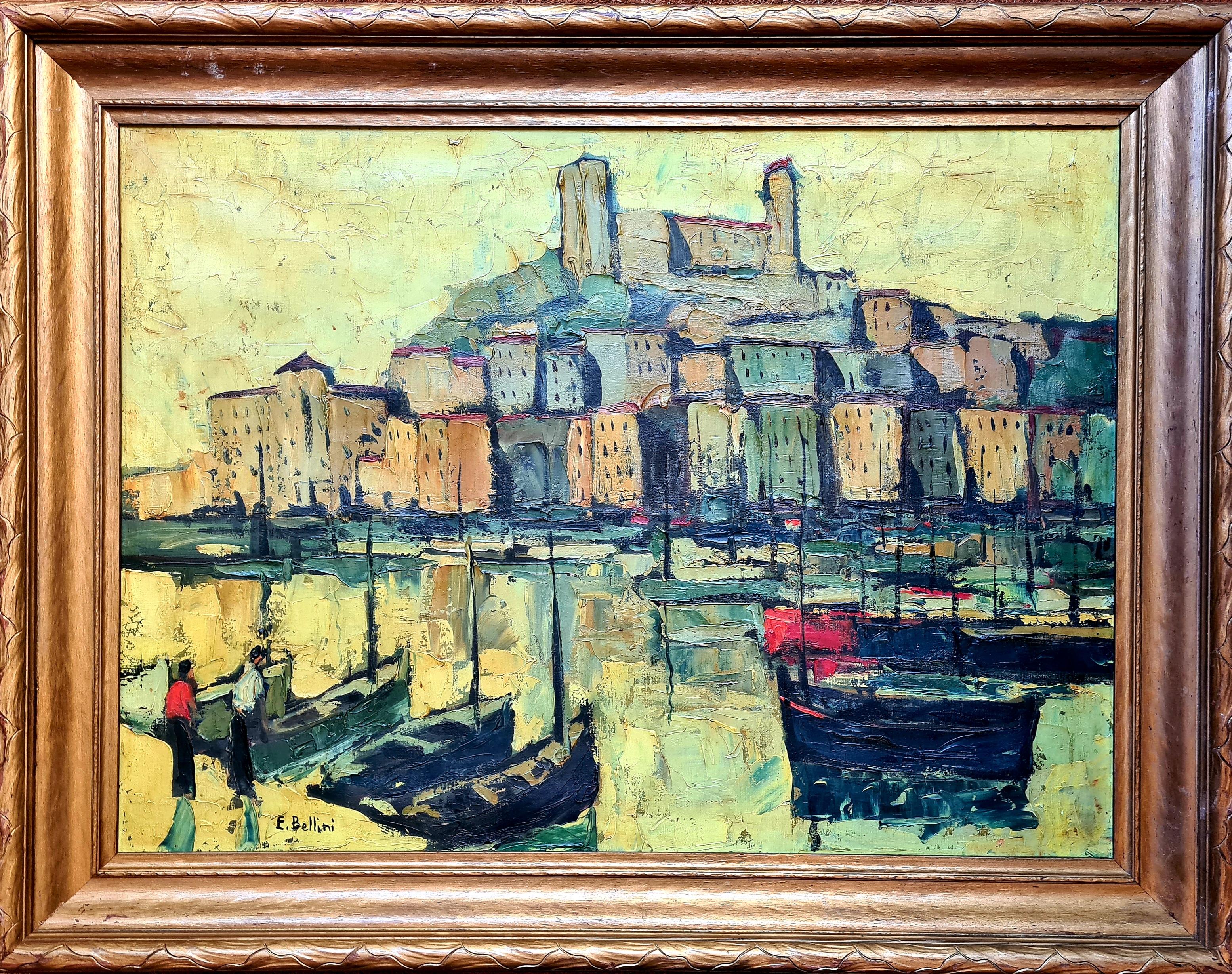 Grande huile sur toile post-impressionniste française, The Port of Cannes at Crépuscule