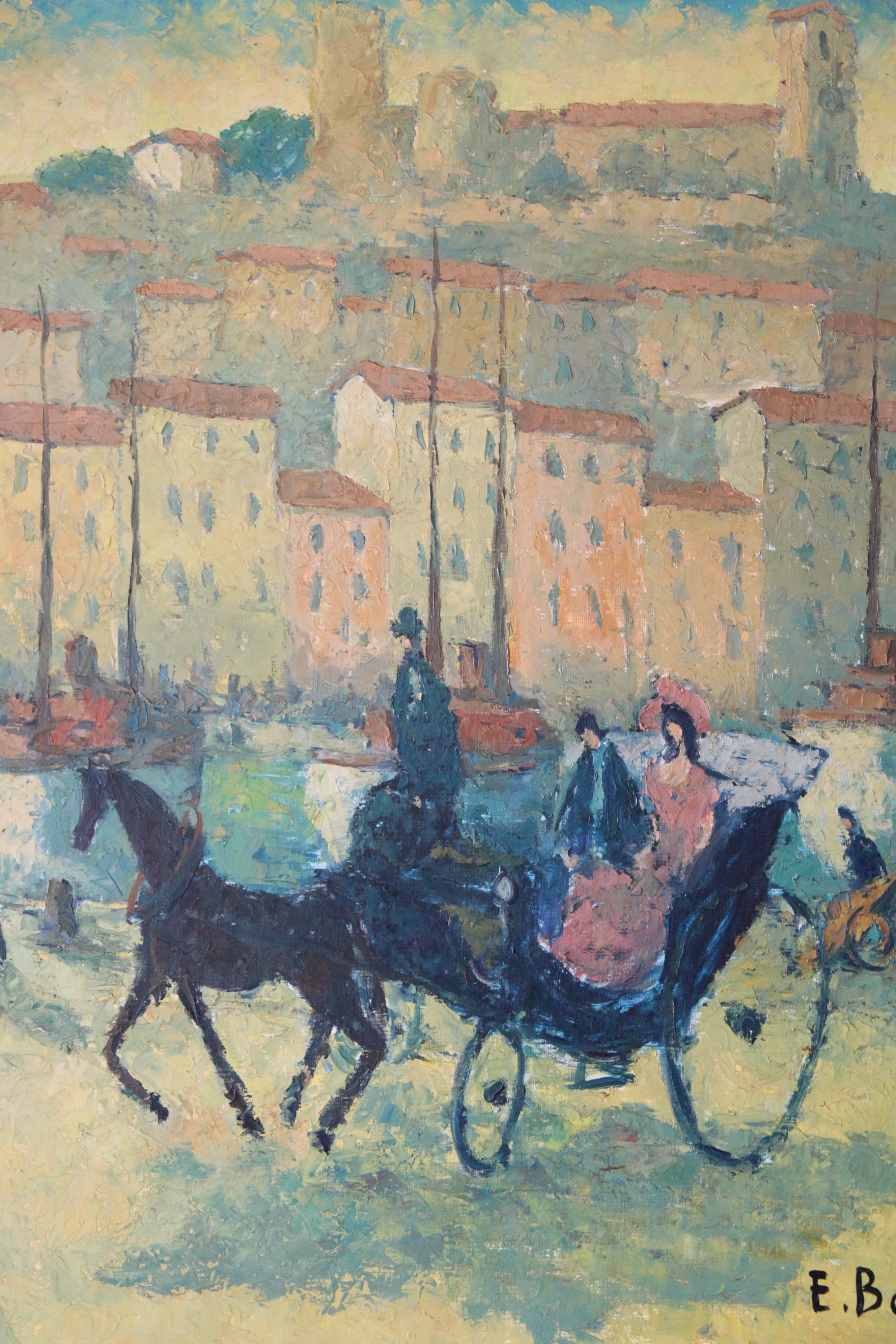 Grand paysage/peinture à l'huile figurative cheval et chariot d' Emmanuel Bellini 12