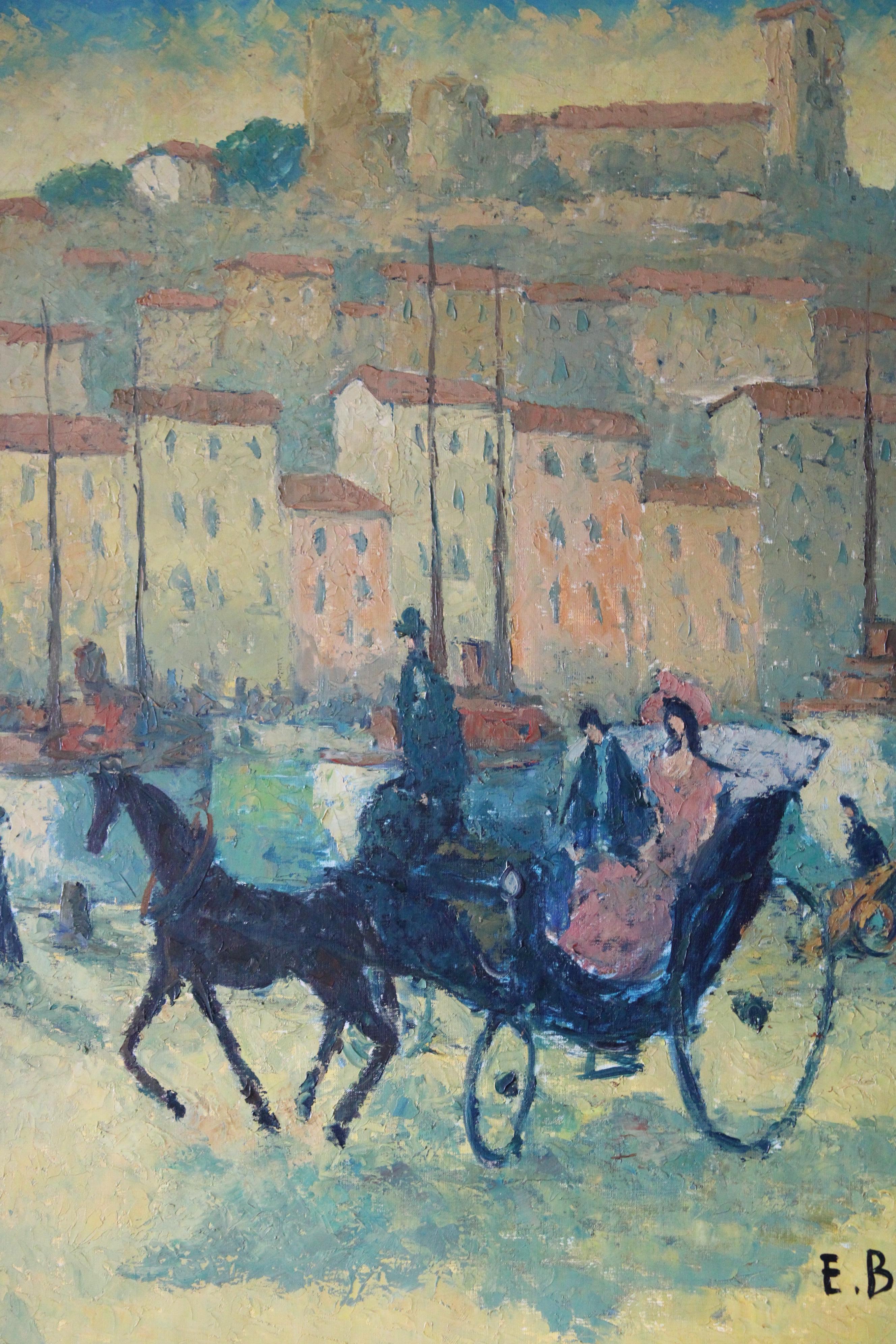 Grand paysage/peinture à l'huile figurative cheval et chariot d' Emmanuel Bellini 5