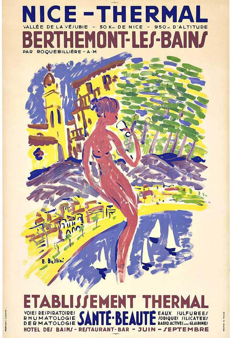 Emmanuel Bellini Print - Original Nice-Themal spa Berthemont - Les -Bains antique French vintage poster