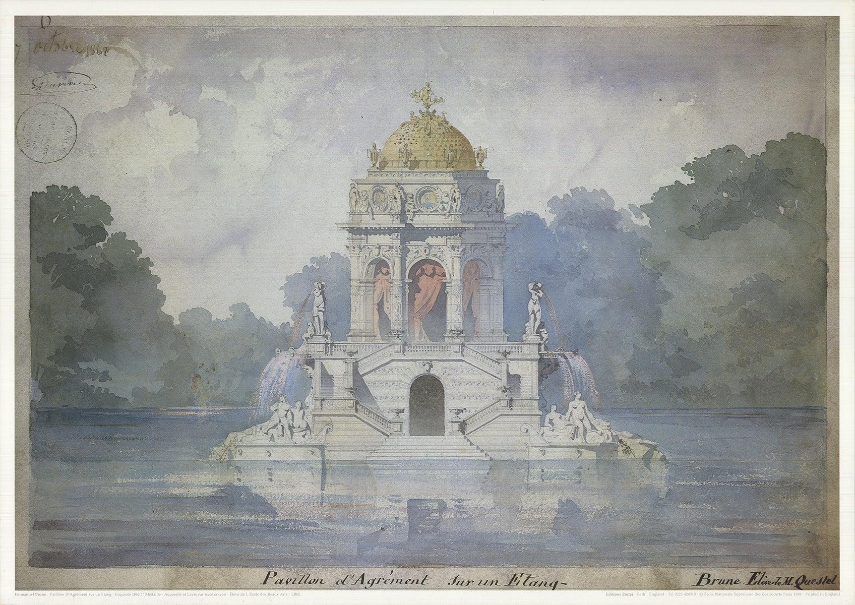 'Pavillion D'agrement sur un Etang' - Print by emmanuel Brune