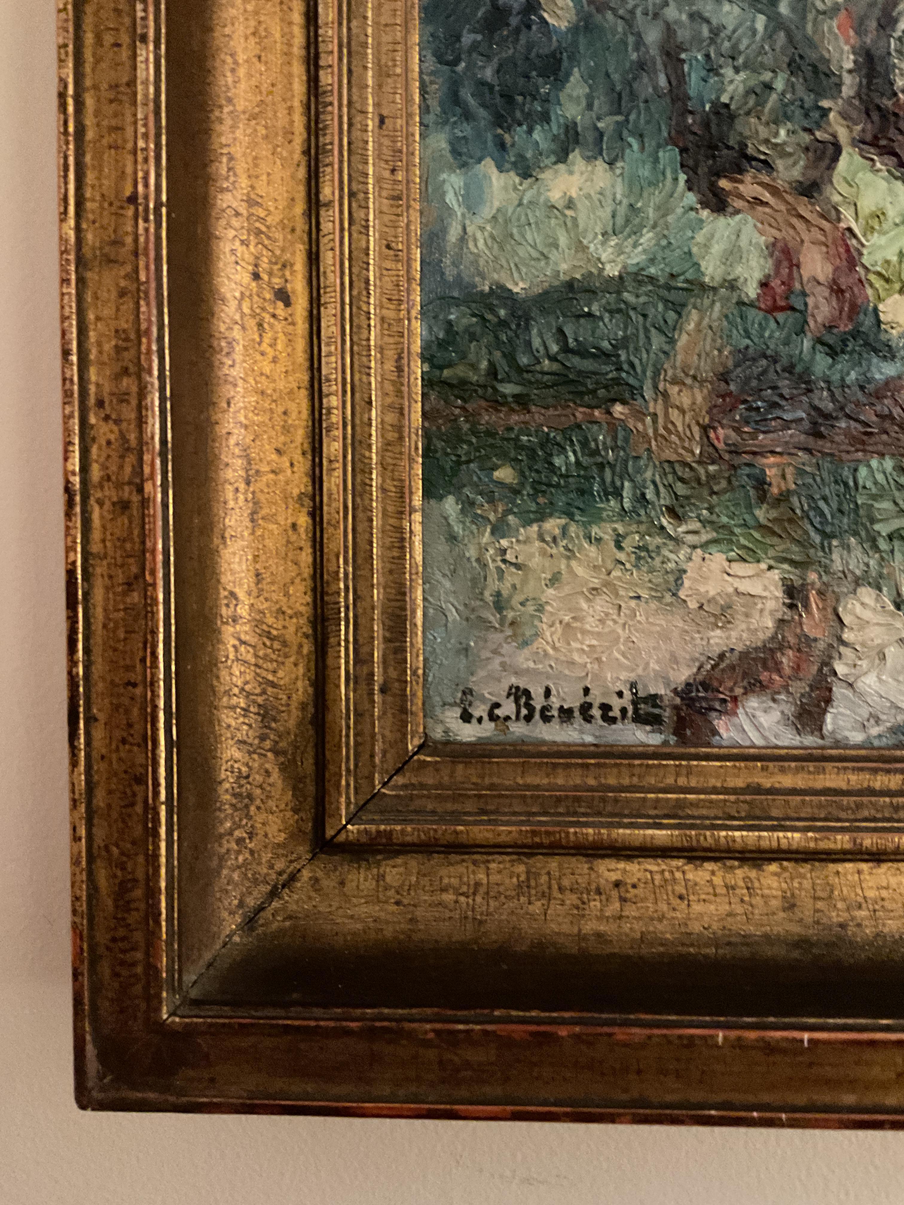 Precioso paisaje impresionista pintado al óleo por el artista francés Emmanuel Charles-Louis Benezit.  Nacido en París en 1887, era hijo del célebre editor/autor francés  del mismo nombre, Emmanuel Benezit (1854-1920). Antes de que existiera