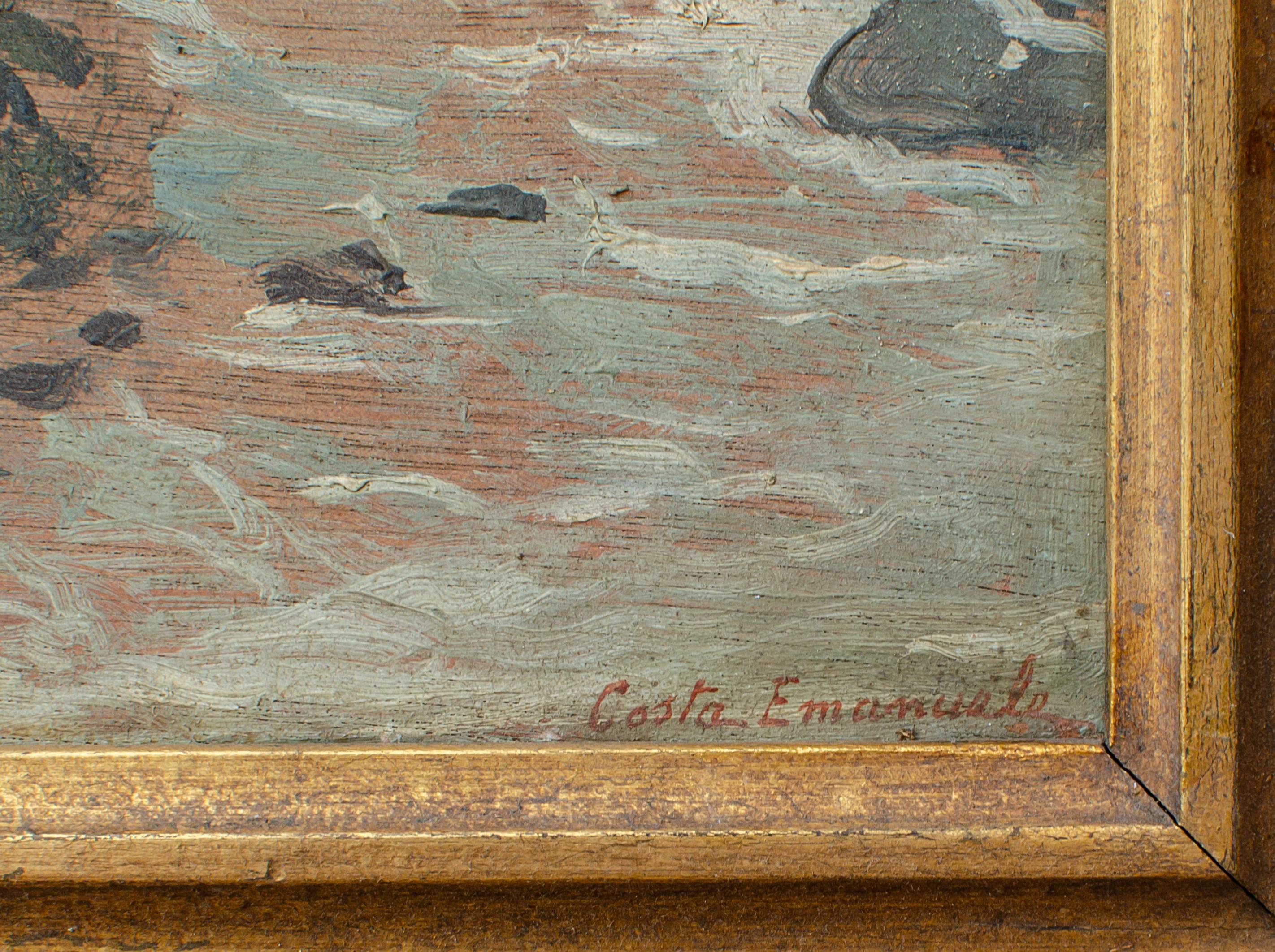 Peinture de paysage de ville de bord de rivière Emmanuel Costa en vente 3