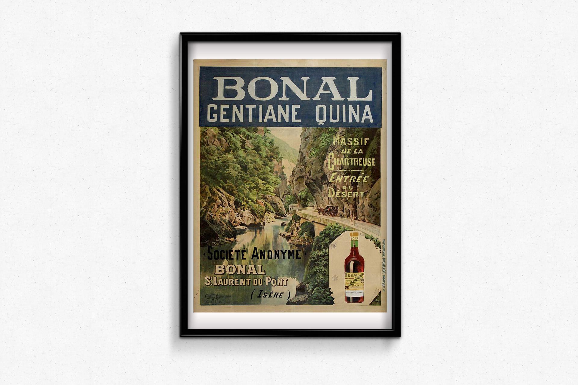 This original vintage poster, created around 1910 by the artist Coulange-Lautrec, was commissioned to promote Bonal Gentiane Quina, the iconic apéritif rooted in St. Laurent-du-Pont in the Chartreuse Massif of southeastern France.

Bonal was