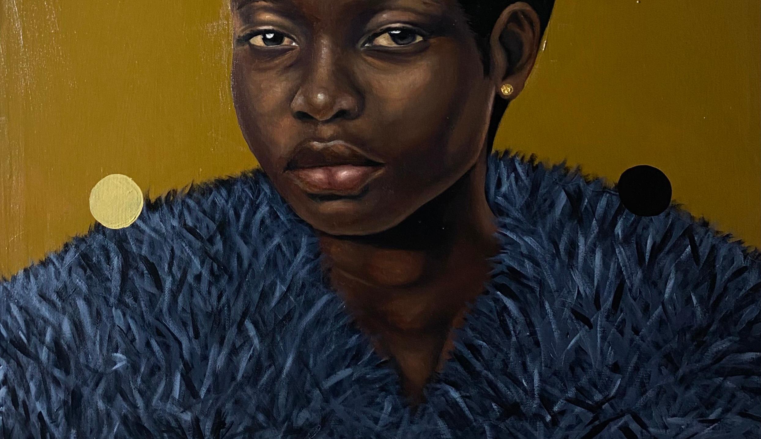 Schwarz und Gelb - 21. Jahrhundert, Zeitgenössisch, Figuratives Porträt, Afrika Frauen (Braun), Portrait Painting, von Emmanuel Daniel