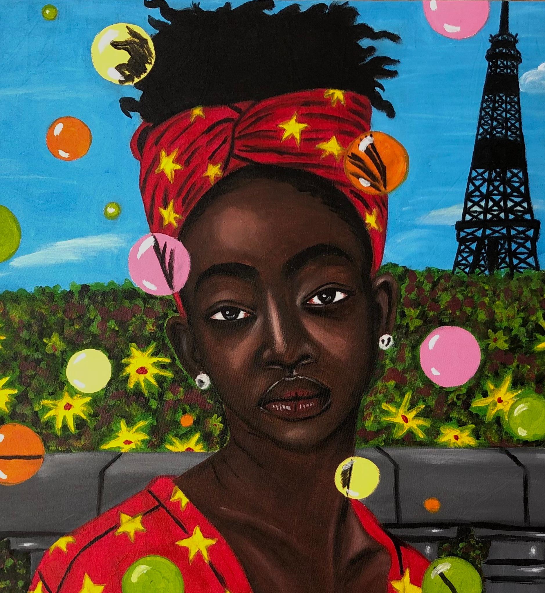 Black Girl in Paris - Painting by Emmanuel Daniel