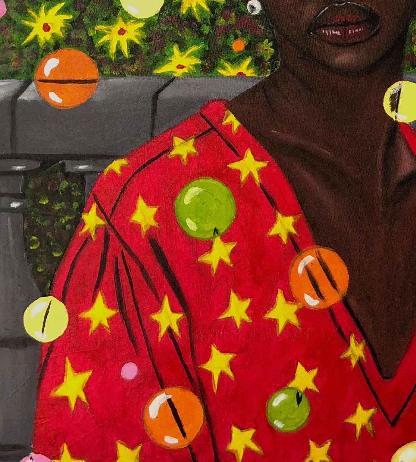 black girl going to school painting