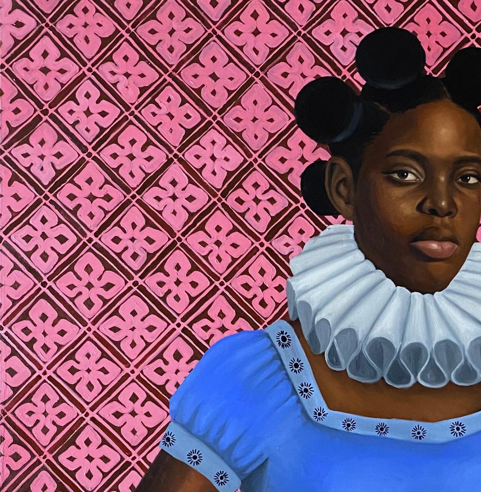 Cup of Tea - 21st Century, Contemporary, Figurative Portrait, Black Woman Hair - Painting by Emmanuel Daniel