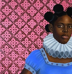 Tazza di tè - 21° Secolo, Contemporaneo, Ritratto figurativo, Capelli di donna nera