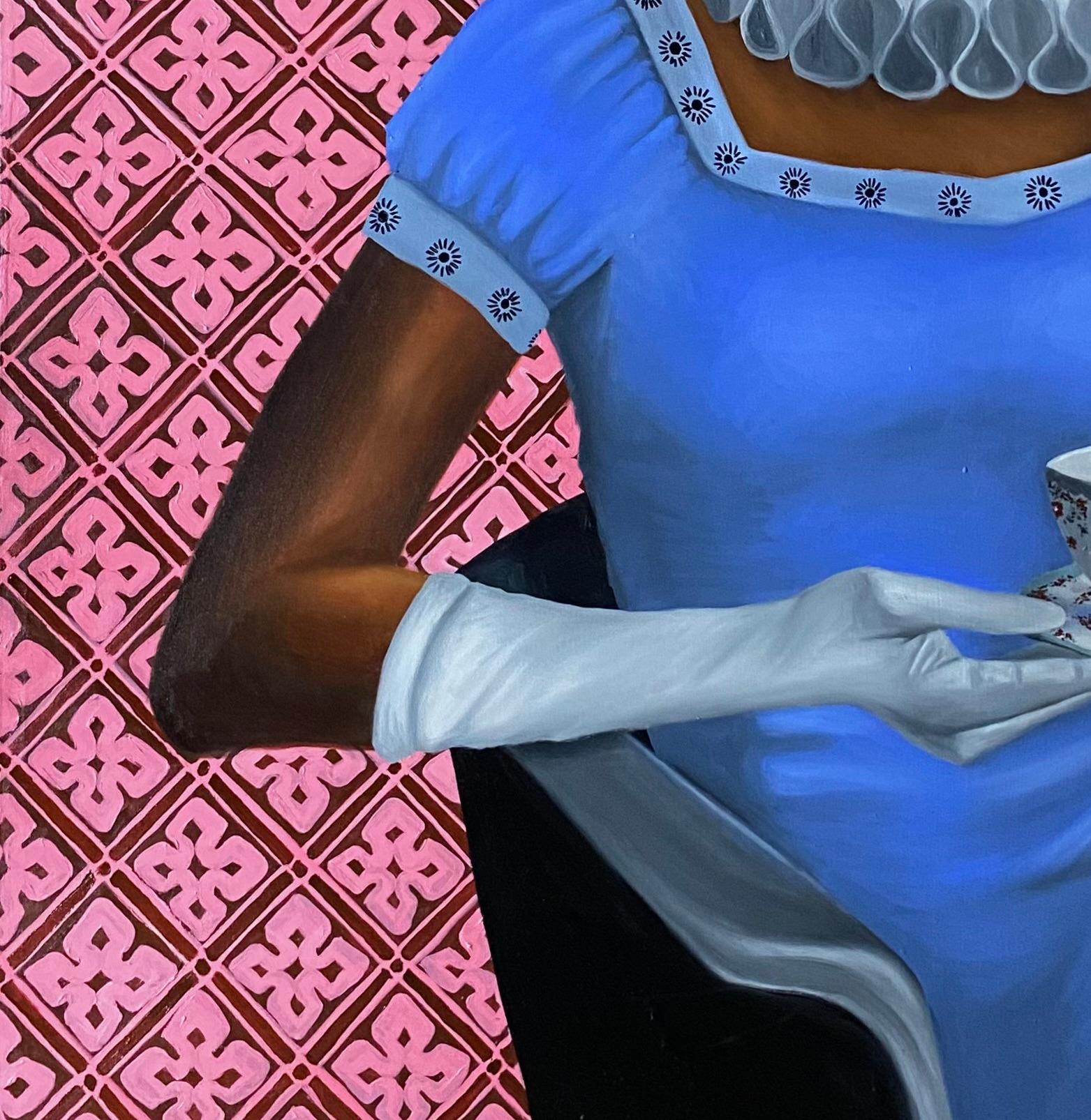Cup of Tea - 21st Century, Contemporary, Figurative Portrait, Black Woman Hair For Sale 1
