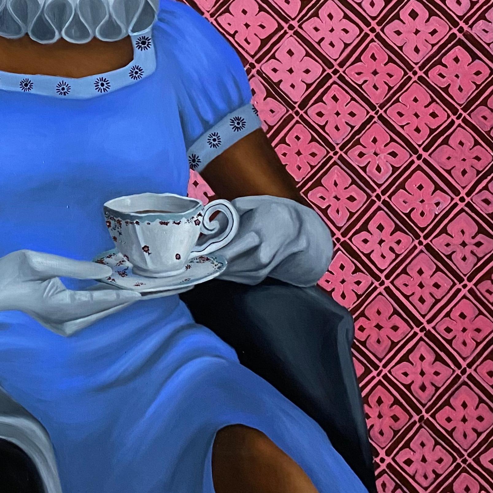Cup of Tea - 21st Century, Contemporary, Figurative Portrait, Black Woman Hair For Sale 2