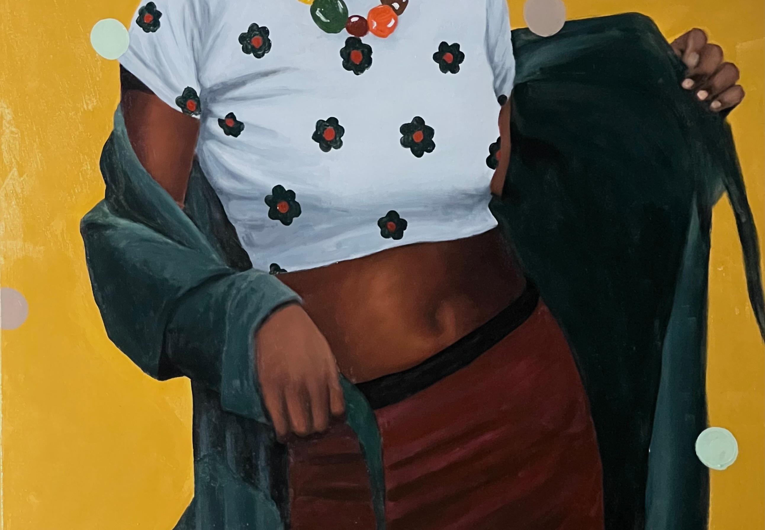 Fashionista 2 - 21e siècle, Contemporain, Portrait figuratif, Afrique Femmes - Marron Figurative Painting par Emmanuel Daniel
