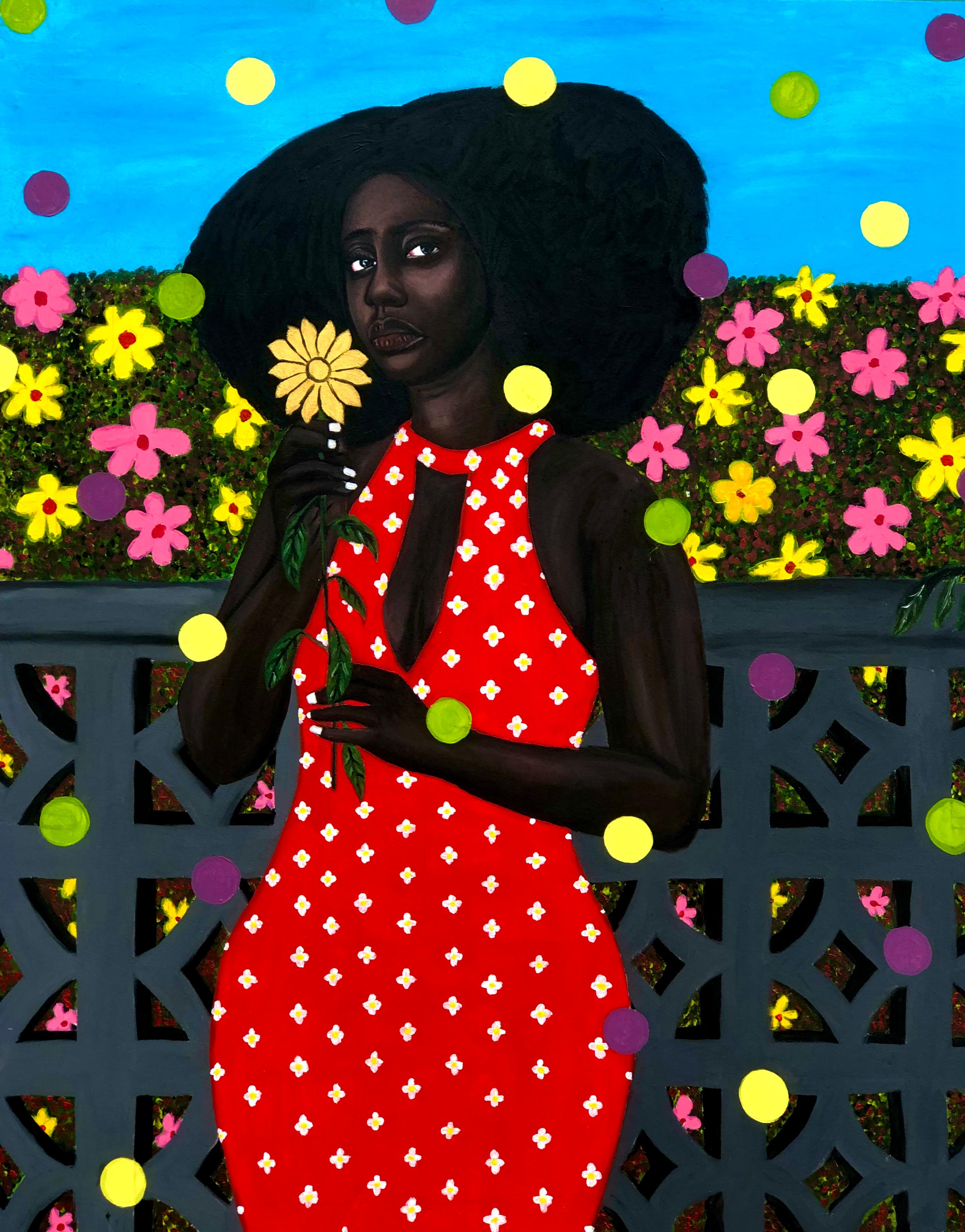 Emmanuel Daniel Portrait Painting - Lady With The Golden Flower
