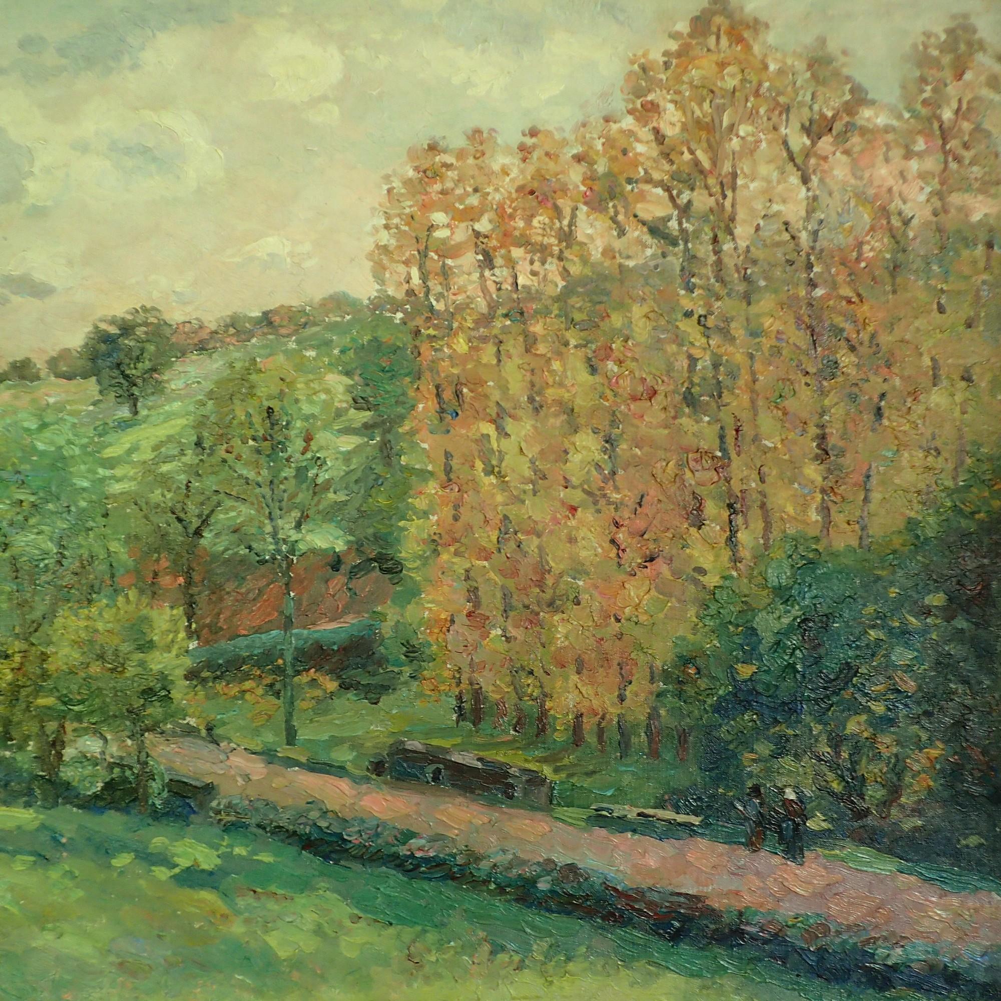 French Oil painting - The Poplars In Autumn - Post-Impressionist Painting by Emmanuel de La Villéon
