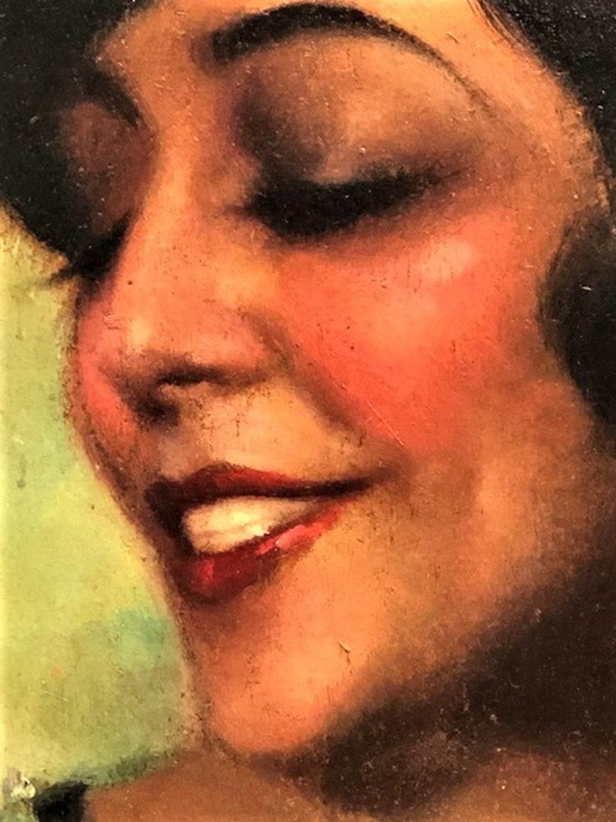 Art Deco Emmanuel Fougerat, O/C Portrait of La Argentinita, ca. 1920 For Sale