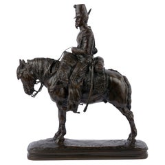 Emmanuel Fremiet Antike französische Bronzeskulptur eines Soldaten zu Pferd