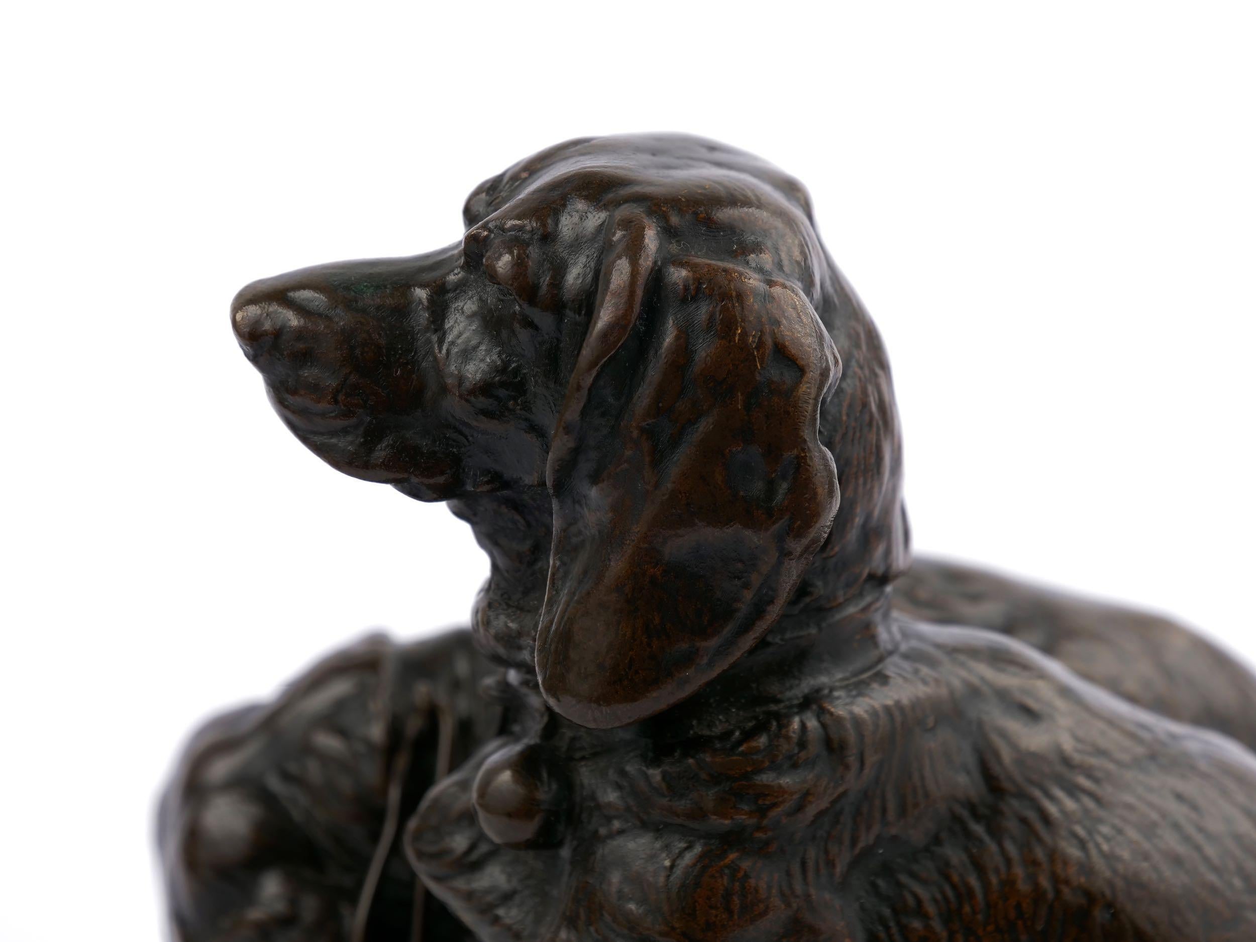 Emmanuel Fremiet French Antique Bronze Sculpture of Two Basset Hound Dogs 6