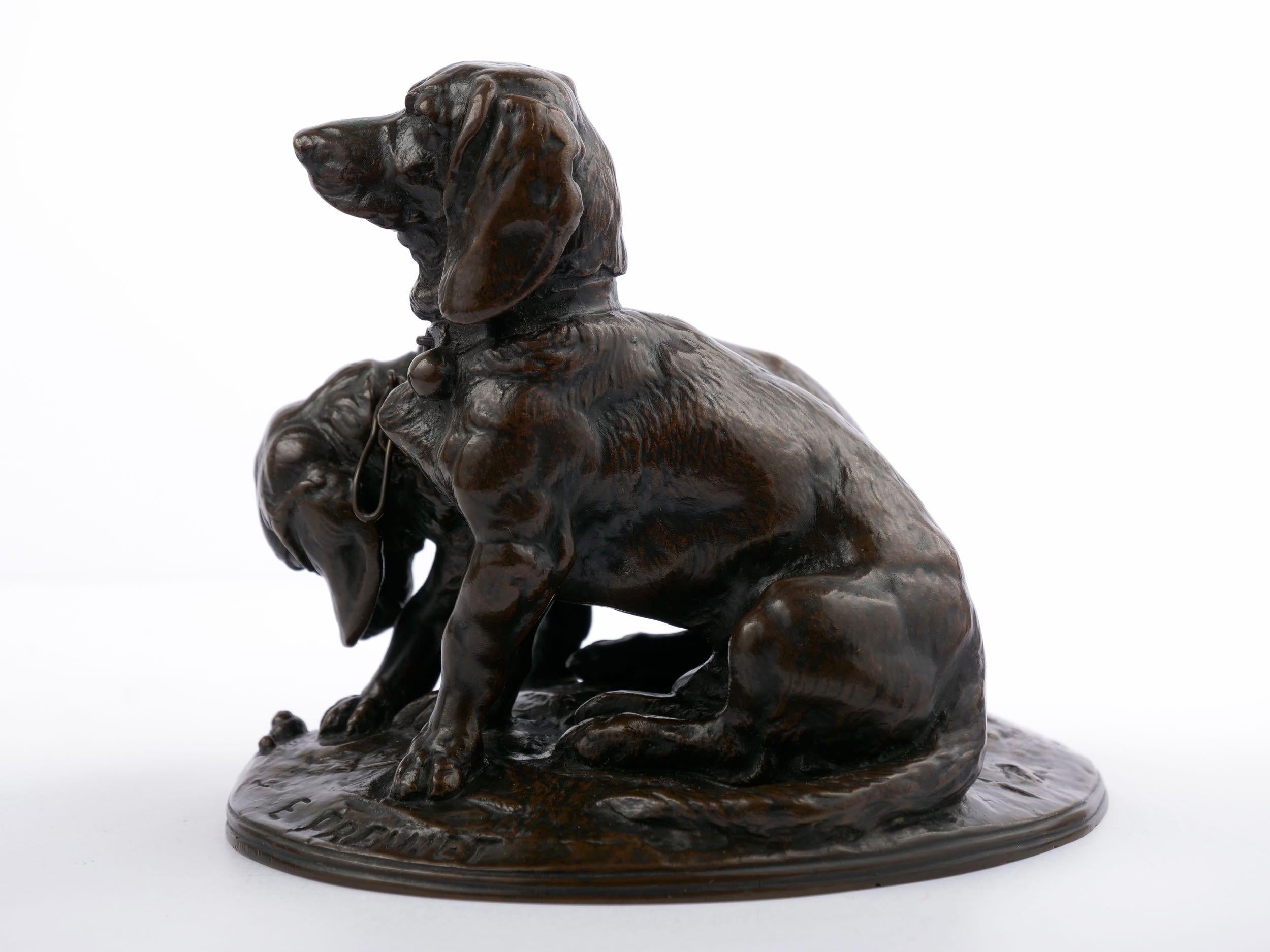 Emmanuel Fremiet French Antique Bronze Sculpture of Two Basset Hound Dogs In Good Condition In Shippensburg, PA