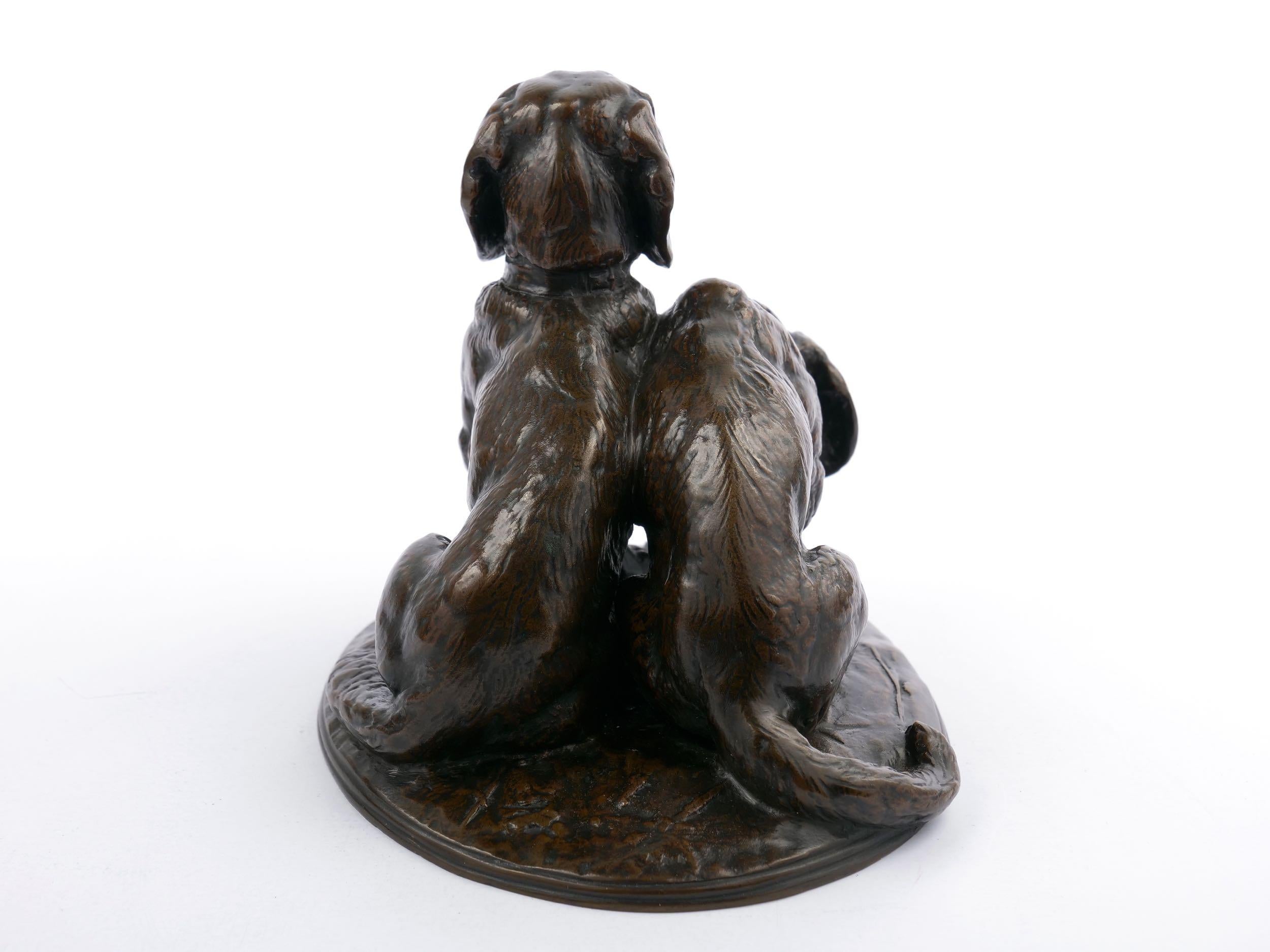 Emmanuel Fremiet French Antique Bronze Sculpture of Two Basset Hound Dogs 5